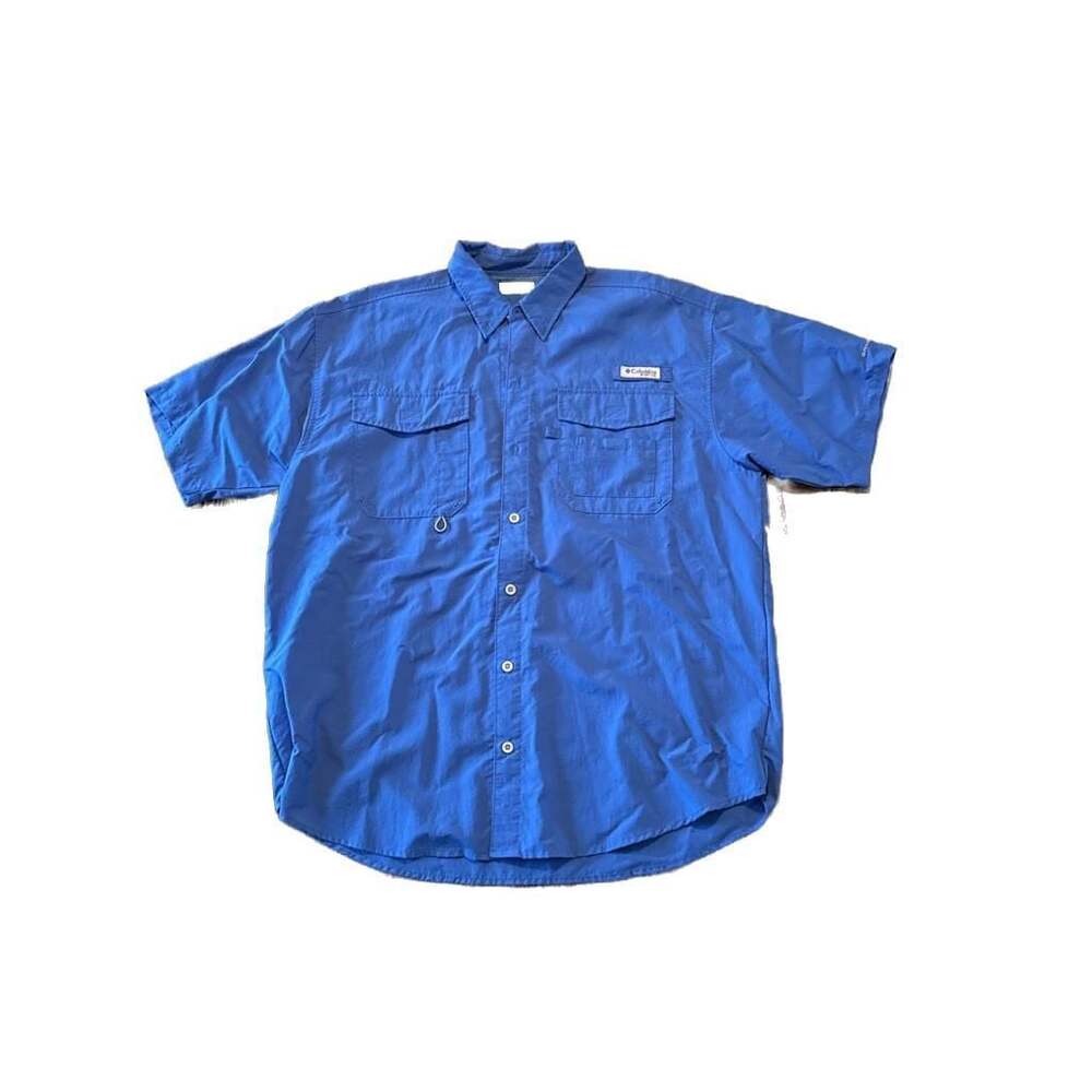 Columbia PFG Bonehead Short Sleeve Fishing Shirt Blue Men's Size M